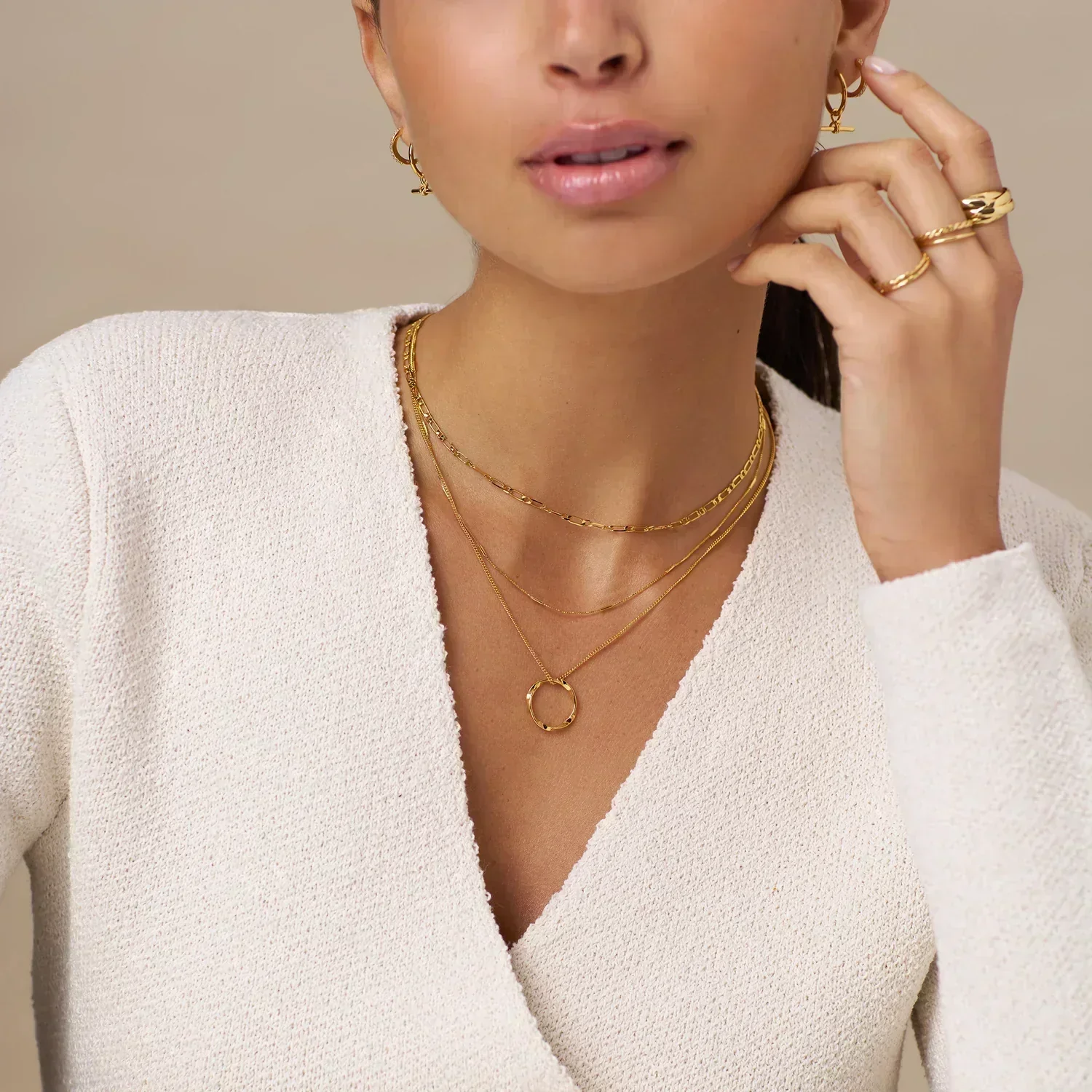Circa™ | Gold Open Circle Three Row Necklace - Image 5