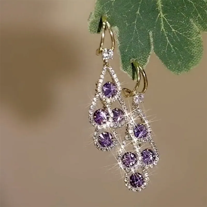 Purple Crystal Drop Earrings - Image 3