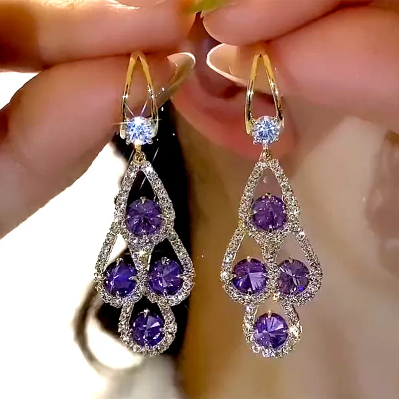 Purple Crystal Drop Earrings - Image 5