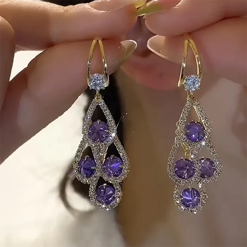 Purple Crystal Drop Earrings - Image 6
