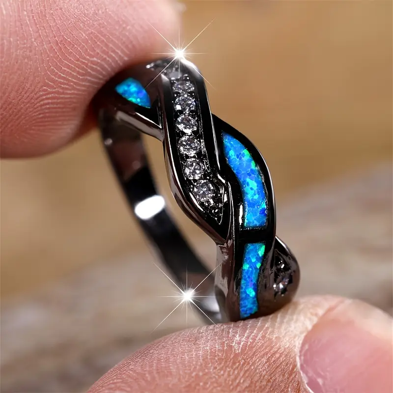 Silver Twisted Inlay Ring - Image 2