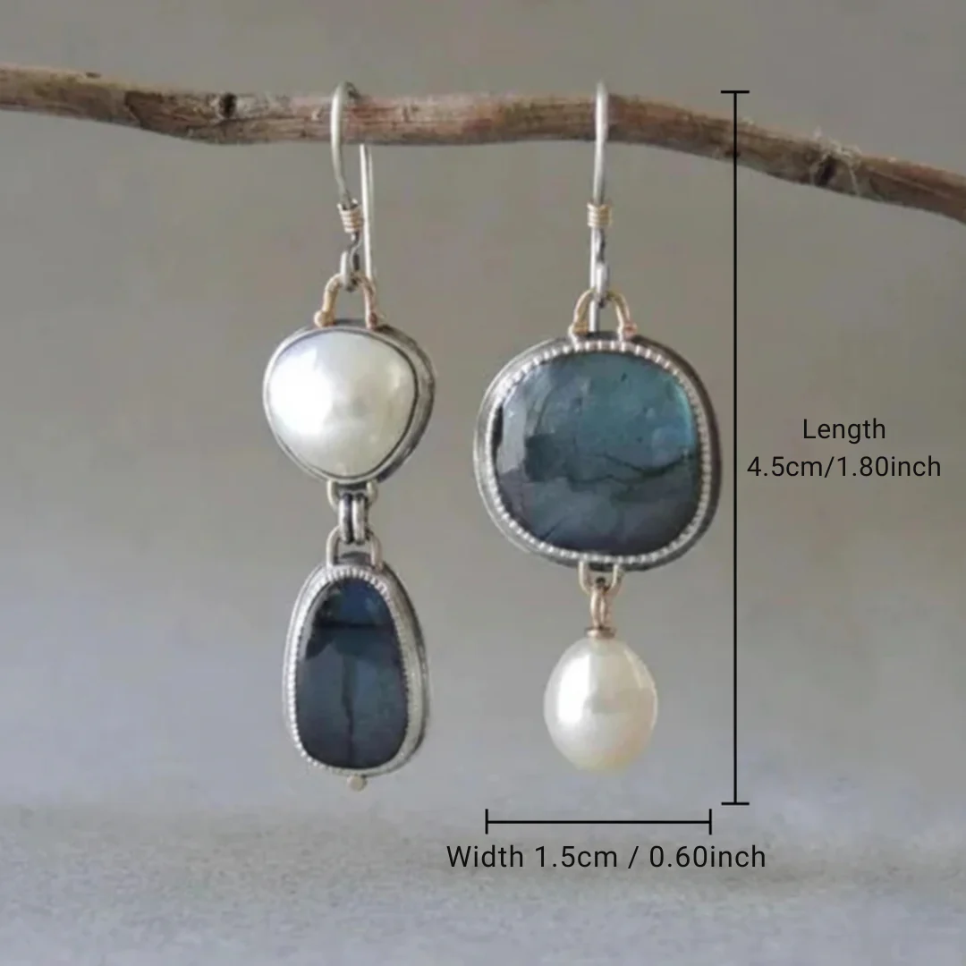 Vintage Blue Stone Pearl Earrings - Image 3