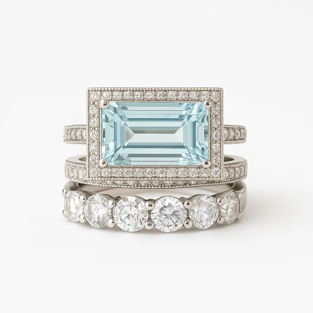 Vintage Silver Turquoise Glass Ring Set - Image 2