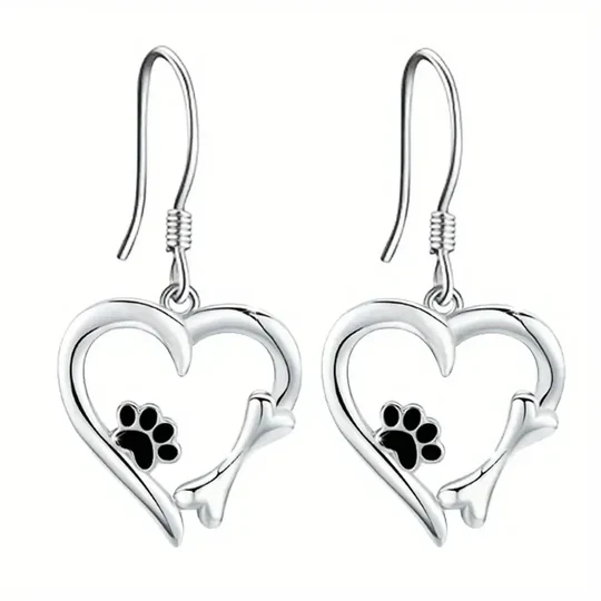 Yaritza™ – Silver Paw & Heart Drop Earrings - Image 2