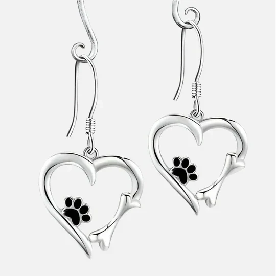 Yaritza™ – Silver Paw & Heart Drop Earrings - Image 4